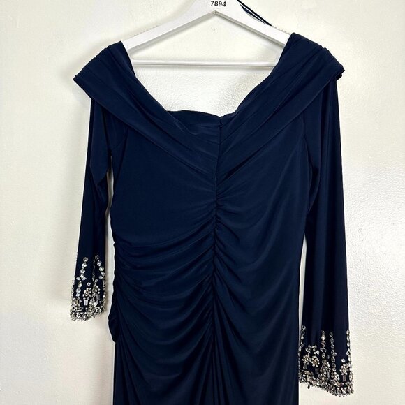 MAC DUGGAL One-Shoulder Long Sleeve Jersey Gown in Midnight Size US 14 - Picture 11 of 15